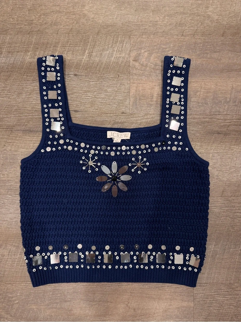 J.Crew Hand-Embellished Mirror Sweater Tank NWT Size M 100% Cotton Coastal Chic